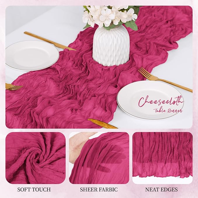 12 Pack Hot Pink Cheesecloth Table Runner 17x108 Inch Semi Sheer Boho Gauze - Image 3