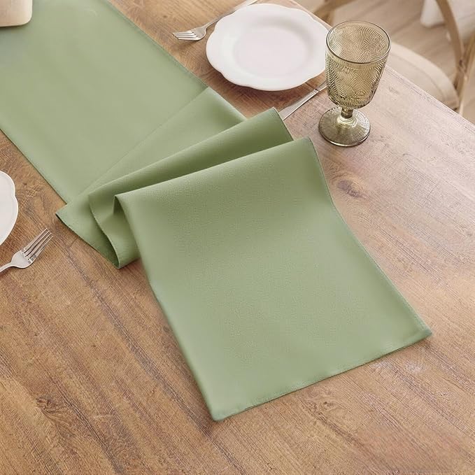 Sage Green Table Runner, Waterproof Washable Runners 90 Inches Long | Reusable - Image 3