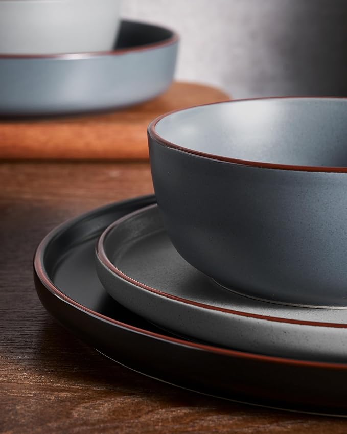 Famiware Mercury 12-Piece Stoneware Dinnerware Set, Warm Hand-Painted Rims - Image 4