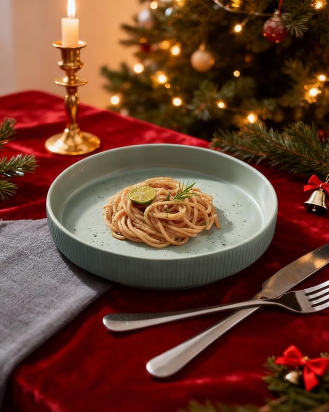 famiware Star 8.25" Pasta Bowls Set of 6, Bowl Plates, Light Green | Microwave - Image 3