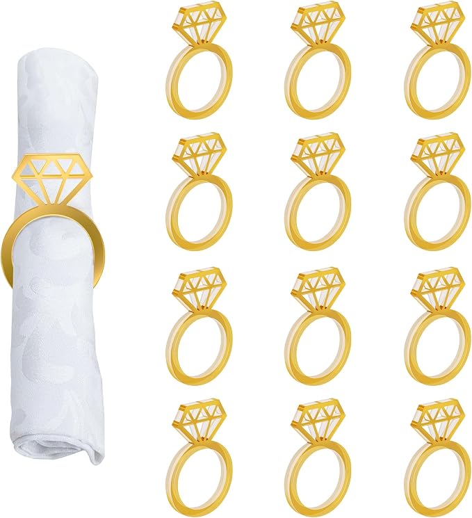 Edussy Gold Napkin Rings Set of 12, Acrylic Mirror Diamond Napkin Ring Holders by Edussy