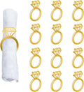 Edussy Gold Napkin Rings Set of 12, Acrylic Mirror Diamond Napkin Ring Holders by Edussy