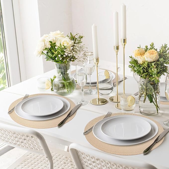 Set of 6 Faux Leather Gold Round Placemats and Coasters, Coffee Mats Kitchen - Image 5