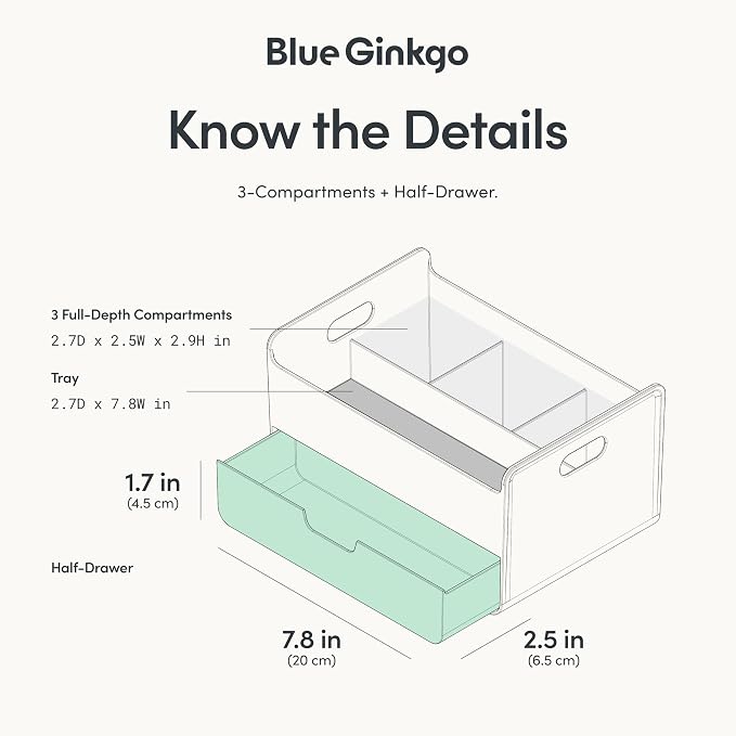 BLUE GINKGO Portable Desk Organizer, Made in Korea | 3 Compartments. Half - Image 4