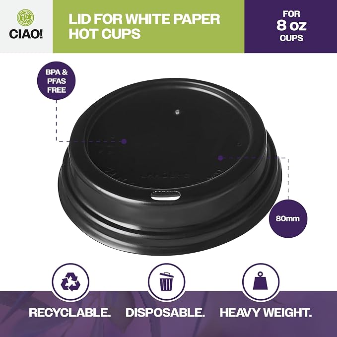CIAO! Coffee Cup Sipper Black Dome Lid, Designed and Fit - Image 2