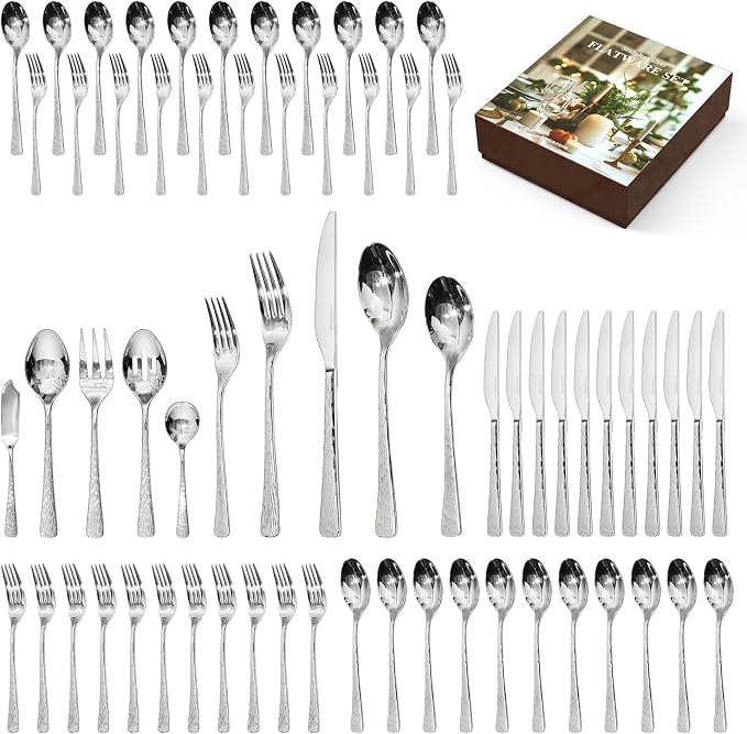 Silverware Set with Serving Utensils, 65 Piece Flatware Set, 18/10 Steel | by KINGSTONE