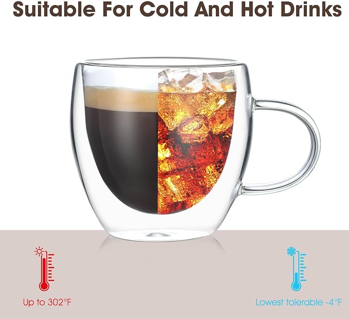 VENVENWEAVS Espresso Cups Set Of 2, Double Wall 5OZ Hand Blown Espresso Shots - Image 5