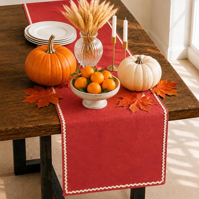 Folkulture Fall Table Runner 72 Inches Long | Burnt Orange Rick Rack | Table by FOLKULTURE
