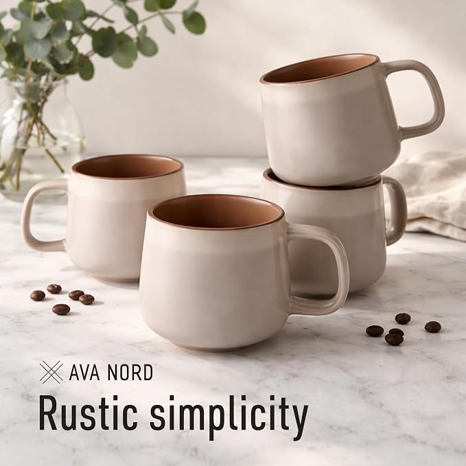 Ava Nord Stoneware Ceramic Coffee Mugs Set of 4 | 12 oz | Rose Sand | Lead-Free - Image 7
