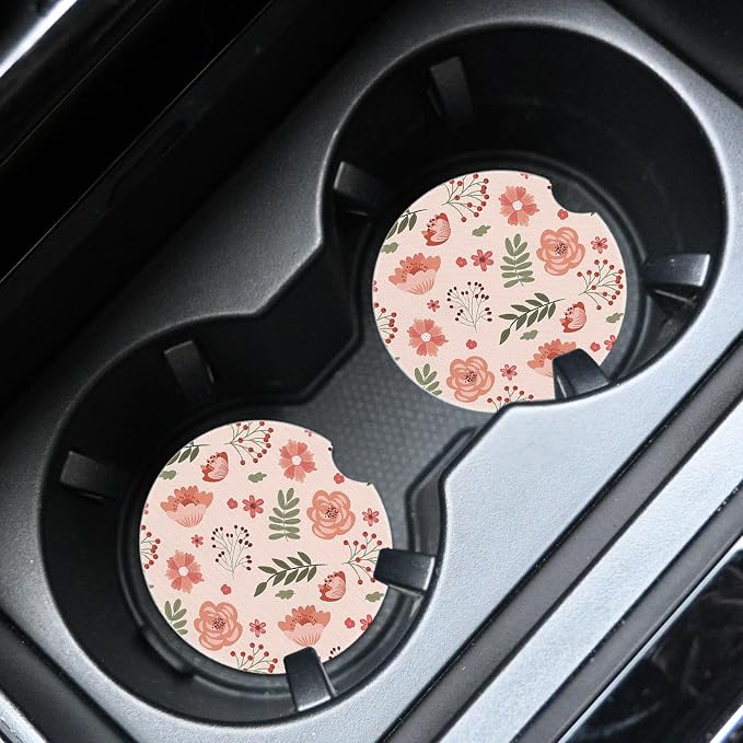2pcs Cute Pink Flowers Car Coasters, Absorbent Universal neoprener Cup Holder - Image 3