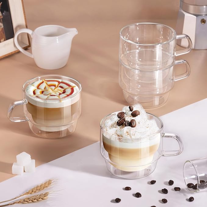 glastal 350 ml Latte Macchiato Glasses, Double-Walled Coffee Glasses, Stackable - Image 5