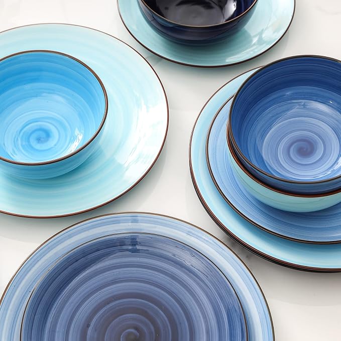 Selamica Ceramic Dinnerware Sets, 12 Pieces Plates and Bowls Sets, Scratch - Image 3