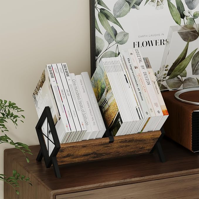 YINMIT Wood Desktop Bookshelf, Retro Tabletop Bookshelf, Desk Shelf - Image 9