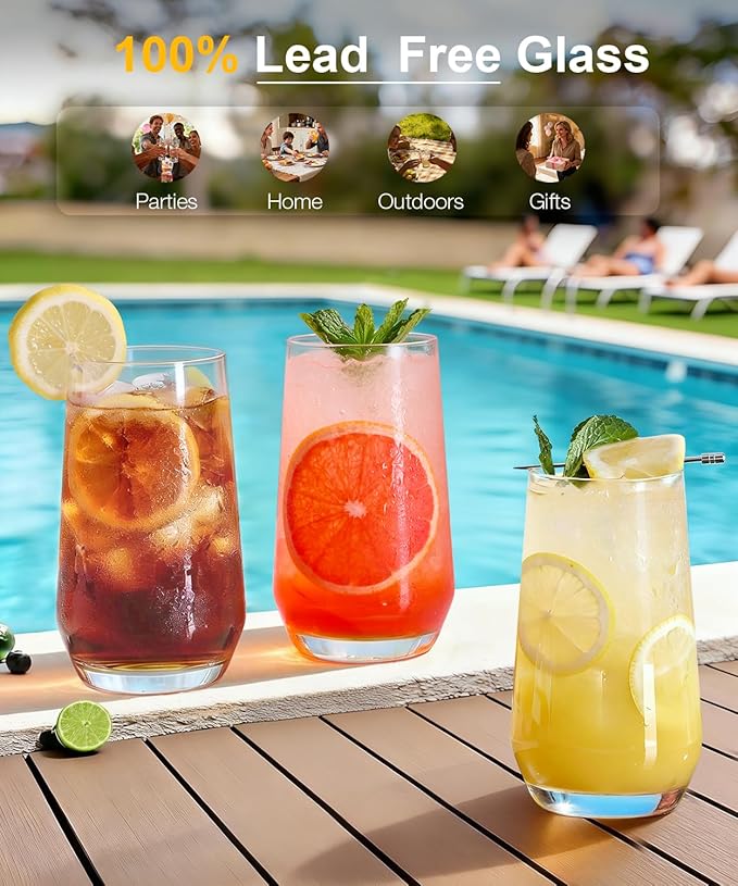 16.2oz Highball Drinking Glass Set of 6, Tall Lead-Free Crystal Water Glass - Image 3