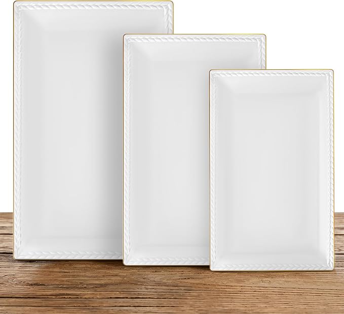 Kassel Ceramic Serving Platter Set | 16”/14”/12” Rectangular Serving Trays by Kassel