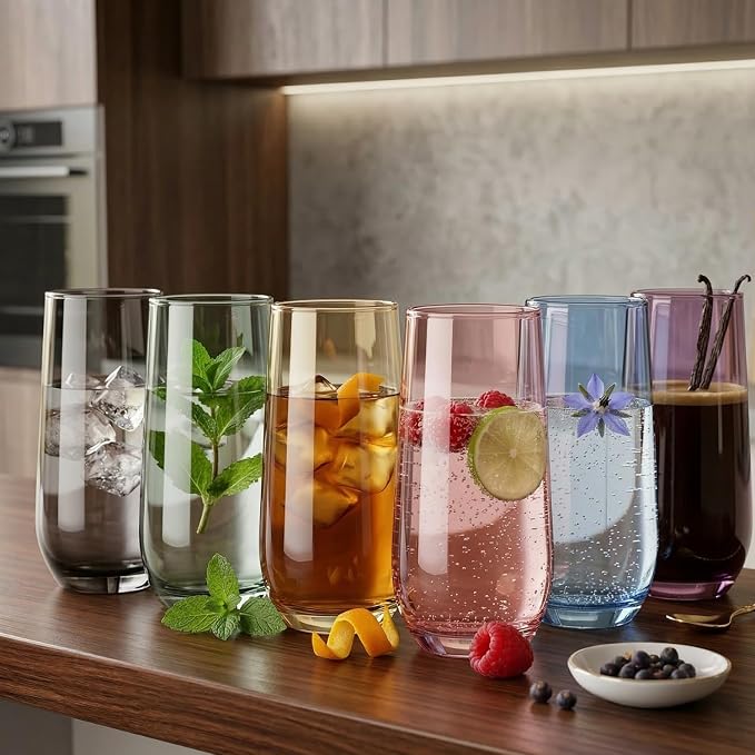 Grey Drinking Glasses Set of 6 | Translucent Black Glassware | 16 oz Smoked - Image 8