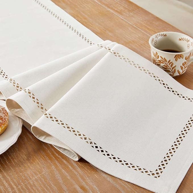 Rustic Burlap Table Runner, Off White Table Runners 48 inches Long | Double - Image 7