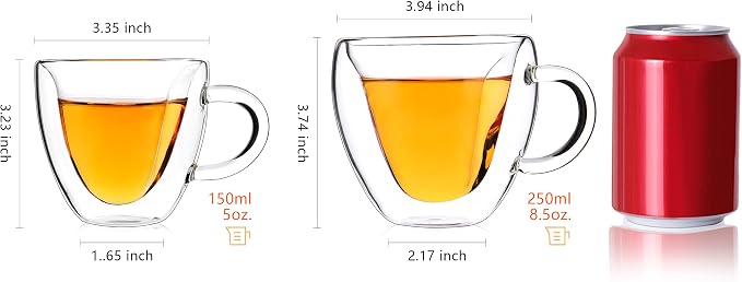 CNGLASS Double Wall Heart Shaped Glass Coffee Mugs 5oz, Insulated Clear Tea Cups - Image 6
