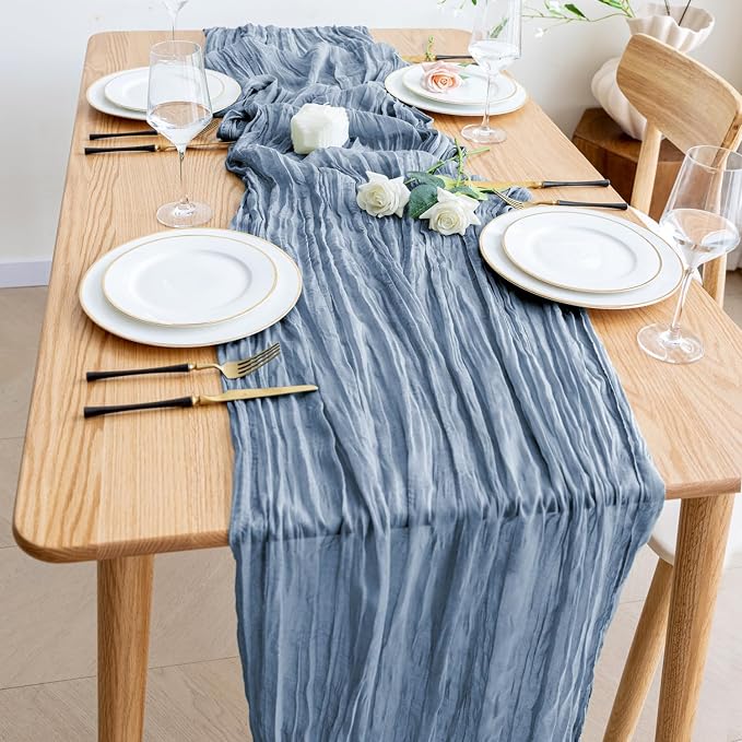 Cheesecloth Table Runner Dusty Blue 10FT Boho Gauze, 4 Pack | 120 Inch Cheese - Image 6