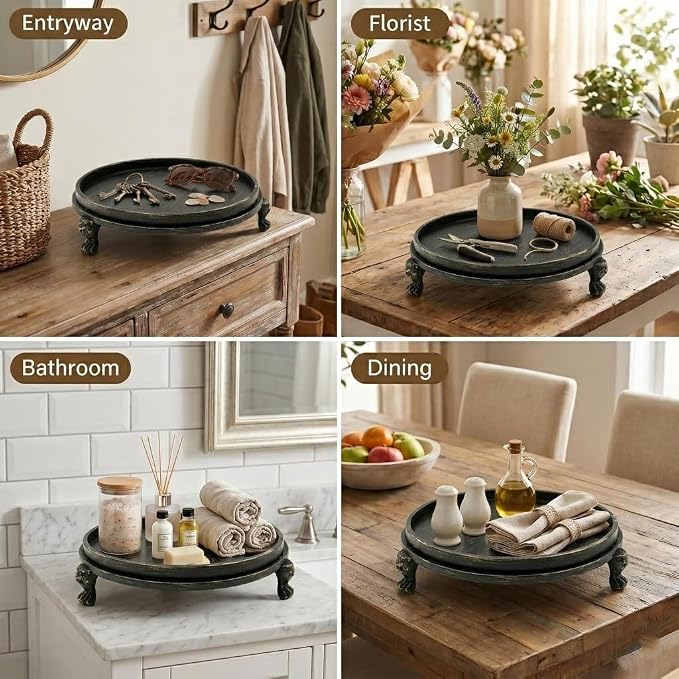 Black Decorative Tray, 11.8 Inch Round Tray - Image 7