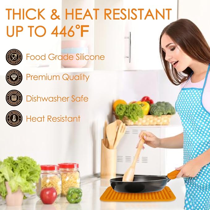 Silicone Trivets for Hot Pots and Pans, 9 * 12" Orange Silicone Hot Pads Pot - Image 3