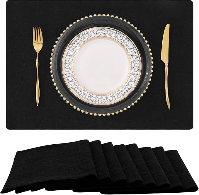 Faux Cotton Linen Placemats Set of 8, Cloth Washable Farmhouse Dining Table Mats by homing