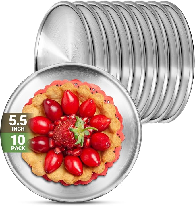 Stainless Steel Plates, 10 Pack 5.5 inch 304 Metal Food Serving Plate Set by Offiper