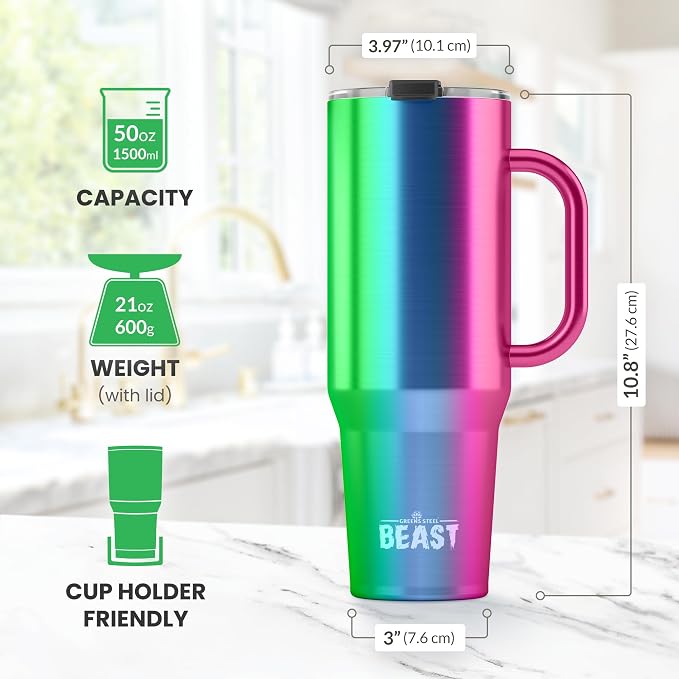 Beast 50 oz Tumbler with Handle Stainless Steel Vacuum Insulated Coffee Ice Cup - Image 8