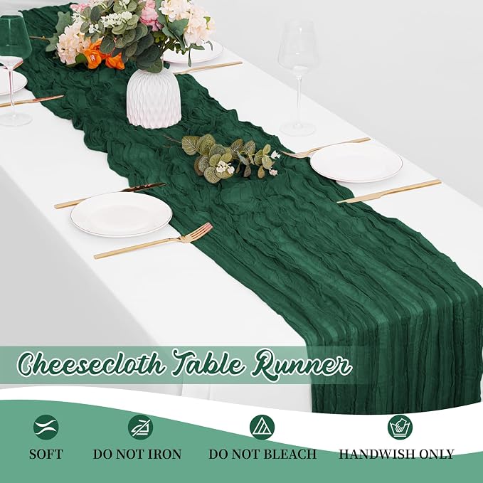 16 Pack Emerald Green Cheesecloth Table Runners 20x120 Inch Gauze Table Runner - Image 6