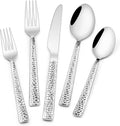 Hammered Silverware Set, 40-Piece Stainless Steel Square Flatware Set by EWFEN