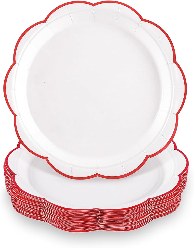 NatNarr 30 Pcs Red and White Paper Plates 7 Inch White Plates by NatNarr