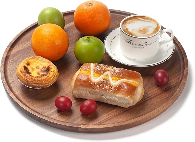 Round Wood Tray, Acacia Wooden Decorative Serving Tray - Image 4