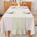 Pile Green White Plaid Gingham Ruffle Table Runner 108 inches Long 100% Washed by KMASANIJI