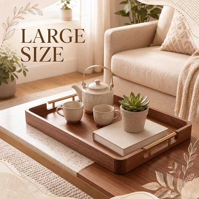 22 x 16 Inch Large Acacia Wood Serving Tray - Image 5