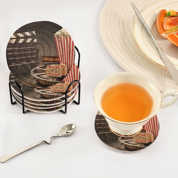 YETTASBIN Movie Theater Popcorn 6 Pcs Drink Coasters - Image 5