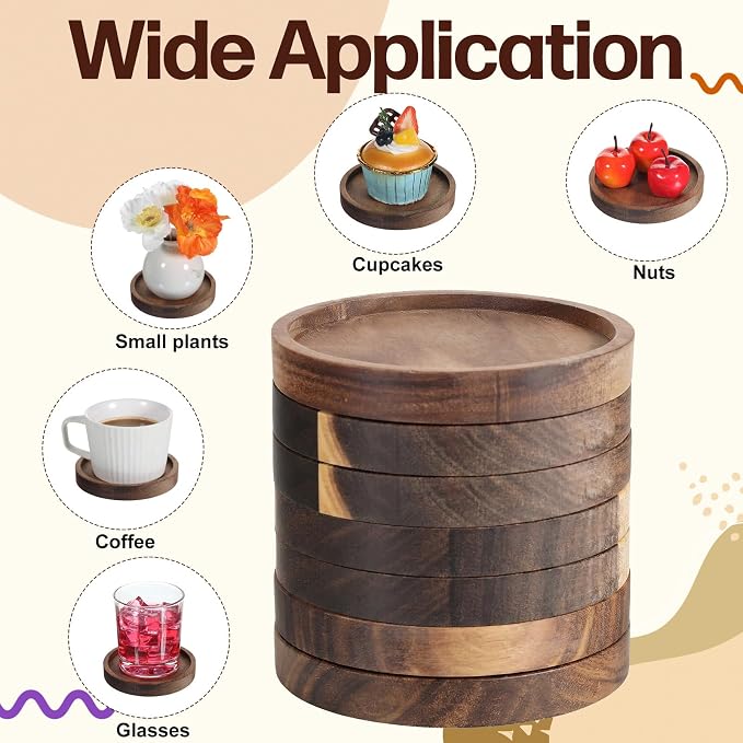 16 Pcs Wood Coasters for Drinks, 4 Inch Round Wooden Coasters | Stackable and - Image 4