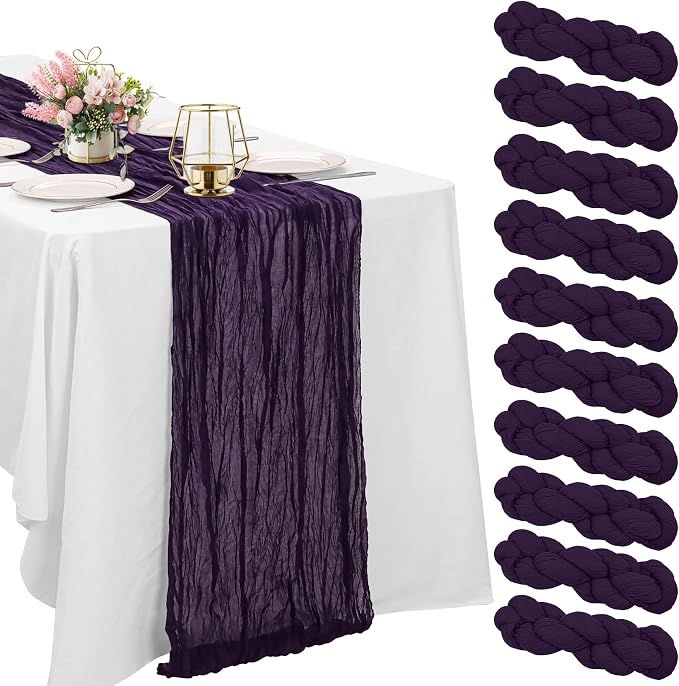 10 Pack Dark Purple Cheesecloth Table Runner 10FT Boho Gauze Fabric Table by HAISIWLKJ