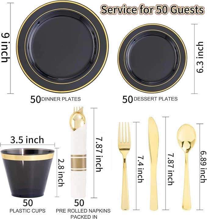 350 Pieces Black and Gold Plastic Plates - Image 8