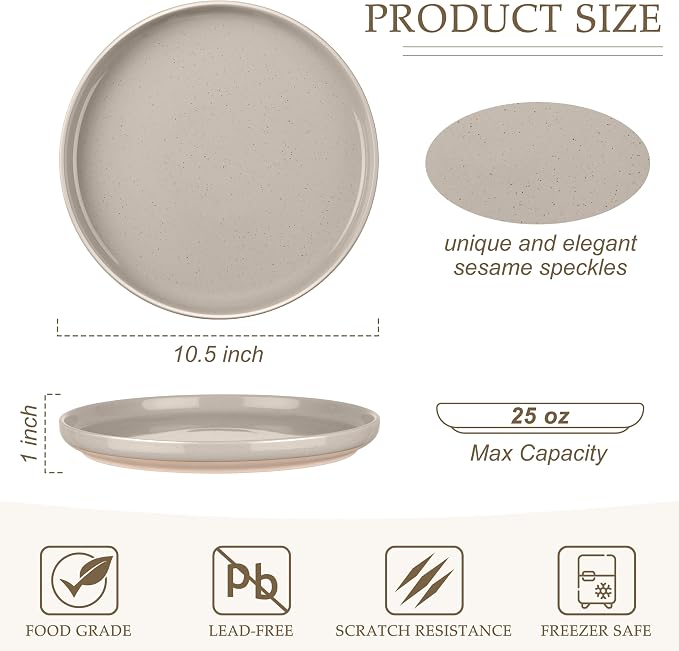 LIANYU Stoneware Dinner Plates Set of 4, 10.5 Inch Porcelain Kitchen Plates - Image 2