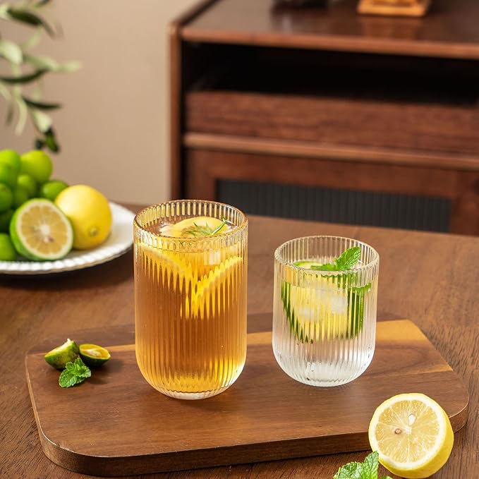 Ribbed Drinking Glasses 8pcs, Rocks Drinking Glasses 12oz and 10oz, Tumbler - Image 5