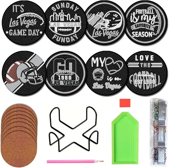 Bartogro 8 Pcs Diamond Painting Coaster Kits, DIY Football Diamond Art Coasters by Bartogro