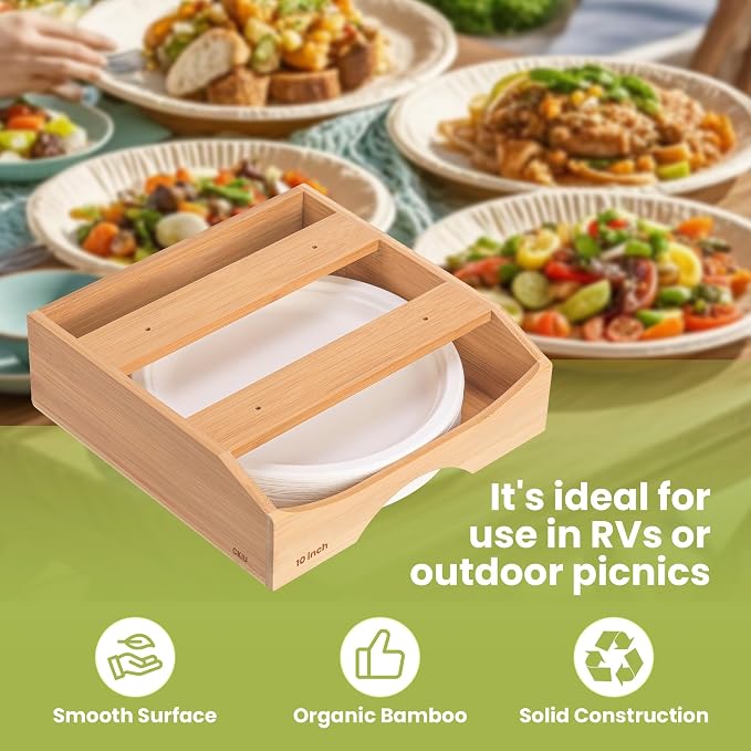 10-inch Paper Plate Dispenser Under Cabinet, Bamboo Paper Plate Holders - Image 6