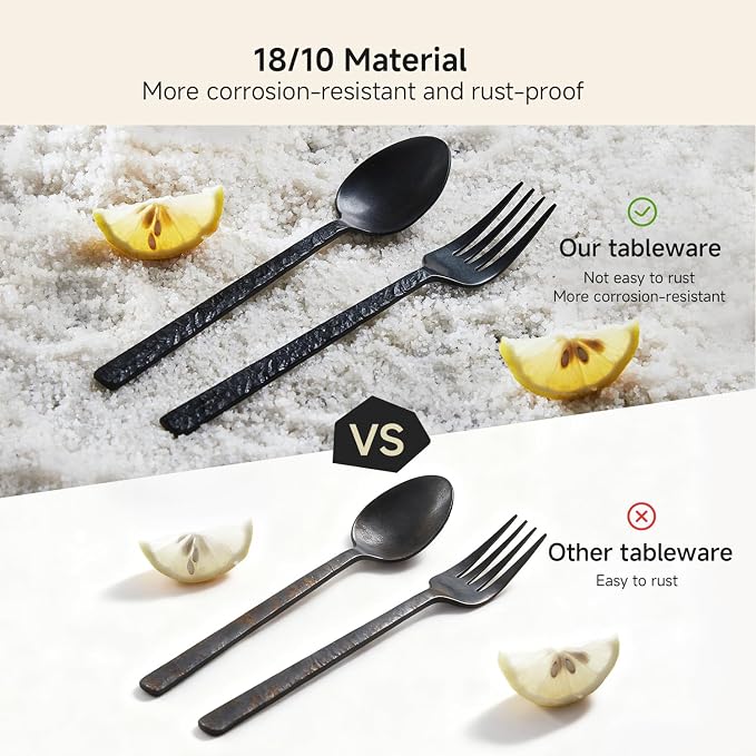 36 Pcs Black Hammered Silverware Set - Image 4