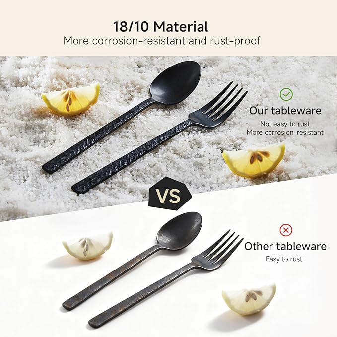 48 Pcs Black Hammered Silverware Set - Image 4
