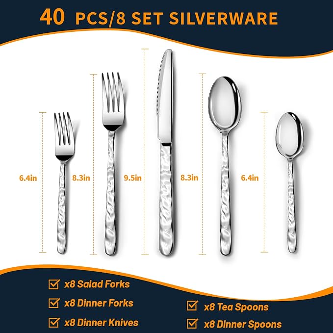 NICE KITCHEN Silverware Set, 40 Piece Heavy Duty Silverware Cutlery Sets | - Image 2