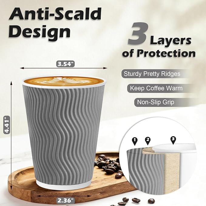 Clawsoff 500 Pack 12 oz Coffee Cups Disposable Insulated Paper Cup Gray | - Image 2