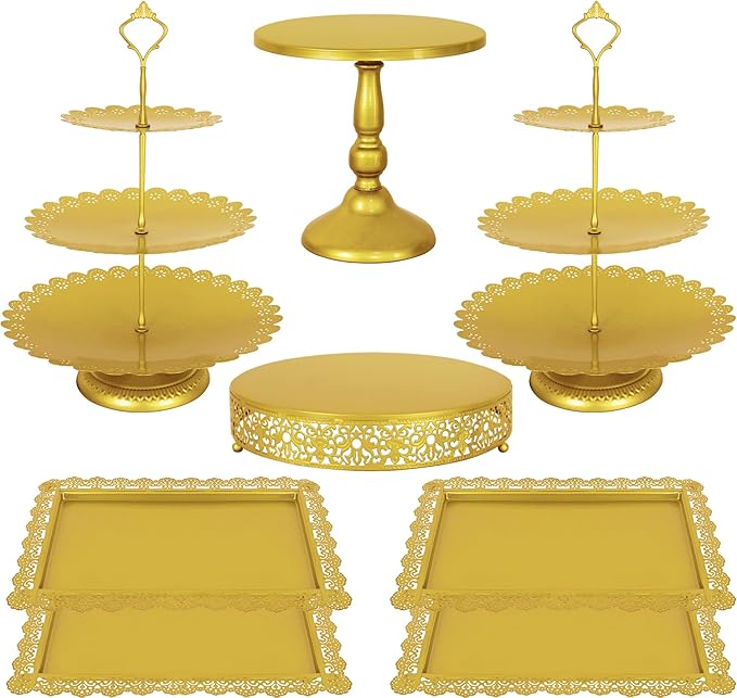 Fivenl 8 Pcs Cake Stand Gold Metal Dessert Table Display Set, 3-Tier Cupcake by Fivenl