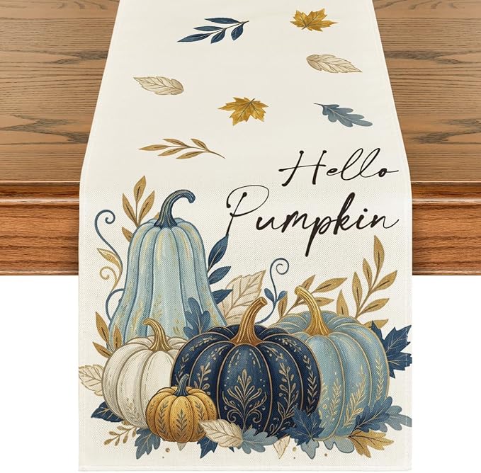 Artoid Mode 210 GSM Fall Table Runner 13x36 Inch Home Party Decor | Blue by ArtoidMode