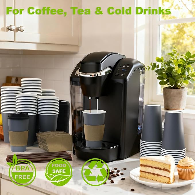 100 Pack 16 oz Disposable Coffee Cups - Image 2
