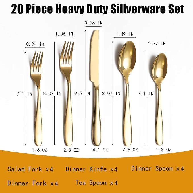 20-Piece Gold Silverware Set, Flatware Set - Image 2